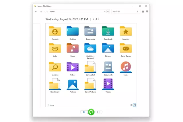 Windows File History backup screenshot