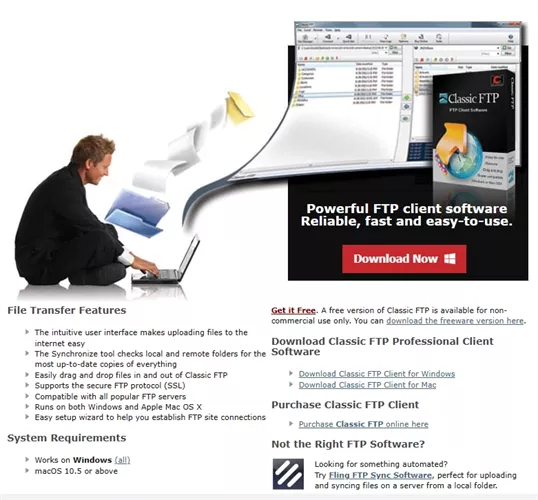 interface of classic ftp file transfer software product page